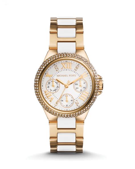 michael kors white and gold ladies watch|michael kors camille gold watch.